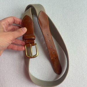 Vintage Coach Belt Unisex 36 Tan Beige Canvas Leather Trim Brass Classic 3880